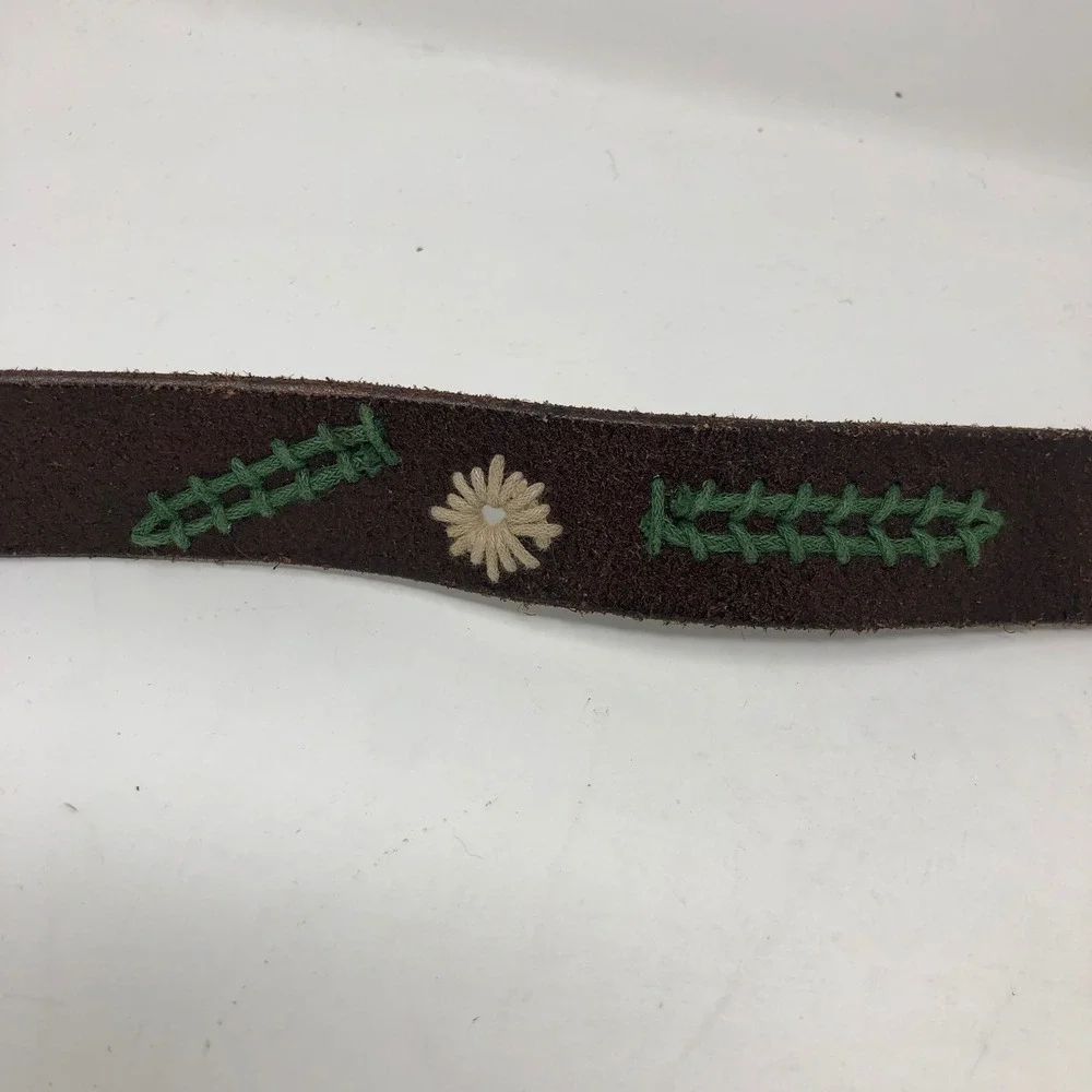 Sundance Belt Womens Large Brown Leather Floral Green Embroidered Boho Western
